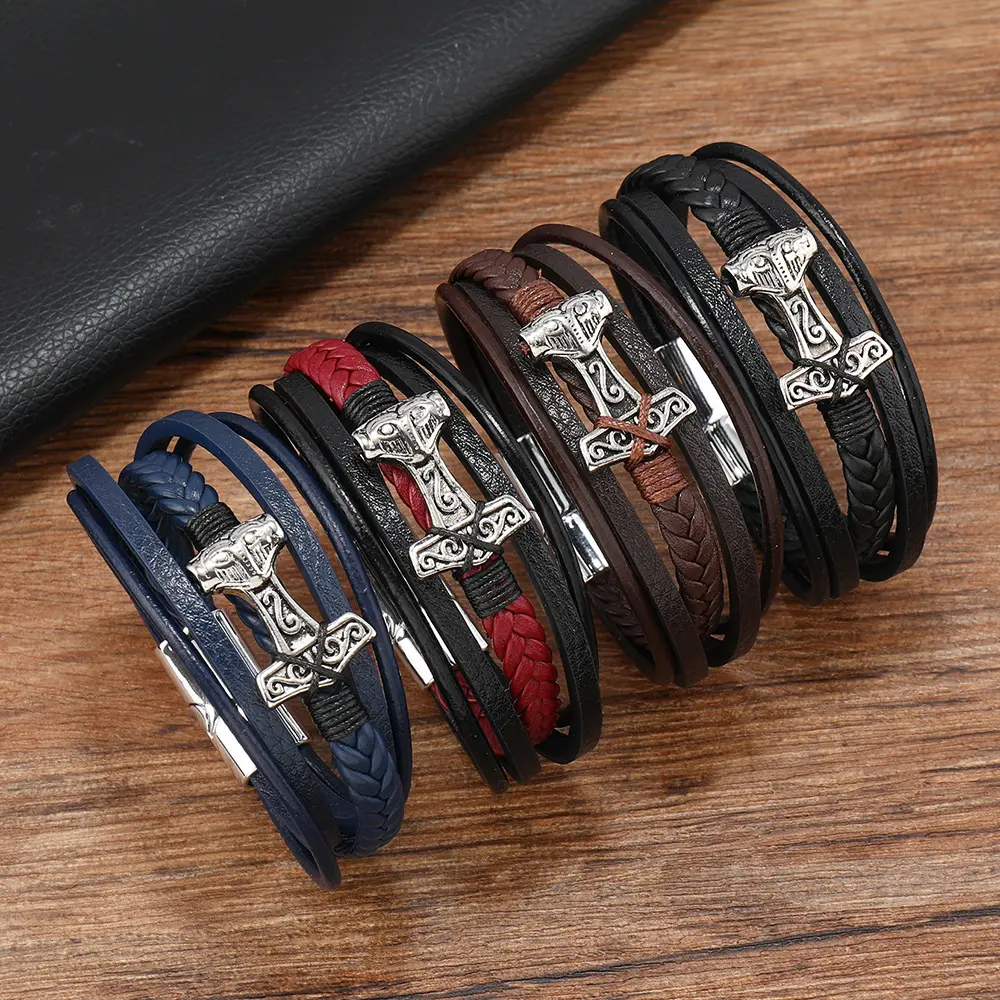 Mens Alloy And Leather Braided Bracelet
