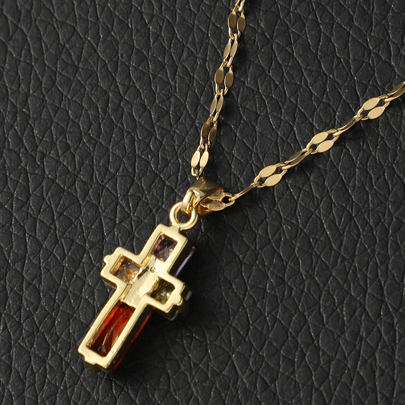 Cross All-match Titanium Steel Crystal Pendant Necklace
