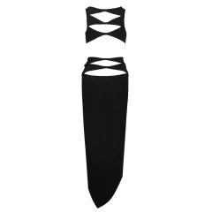 Women's Fashion Hollowed-out Short Top Skirt Suit - Black - View 1