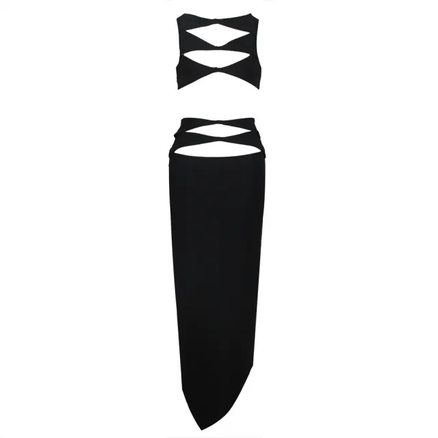 Women's Fashion Hollowed out Short Top Skirt Suit Black - Shop at LoveMi