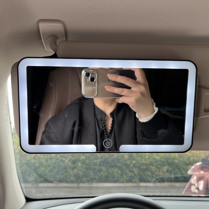 Car Makeup Mirror Sun Visor Co-pilot LED Three-color Adjustable Makeup Mirror – Black Frame Edge, 23.5X1.7cm