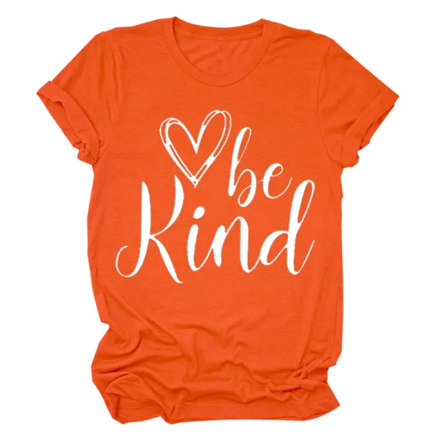Heart Trendy Short Sleeve Crew Neck T shirt Top Orange White Font - Shop at LoveMi