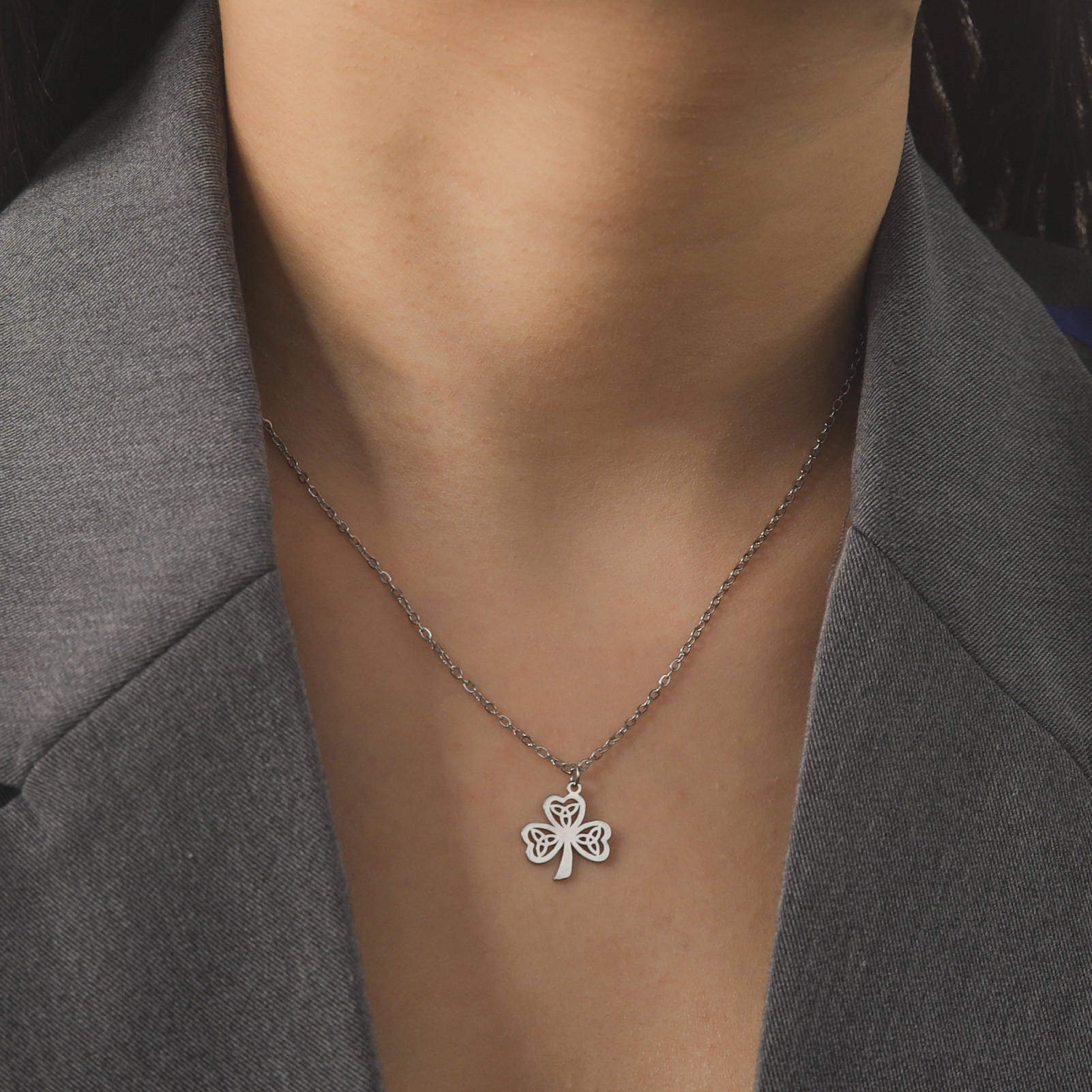 Hollow Personality Celtic Knot Clover Pendant Stainless Steel Necklace