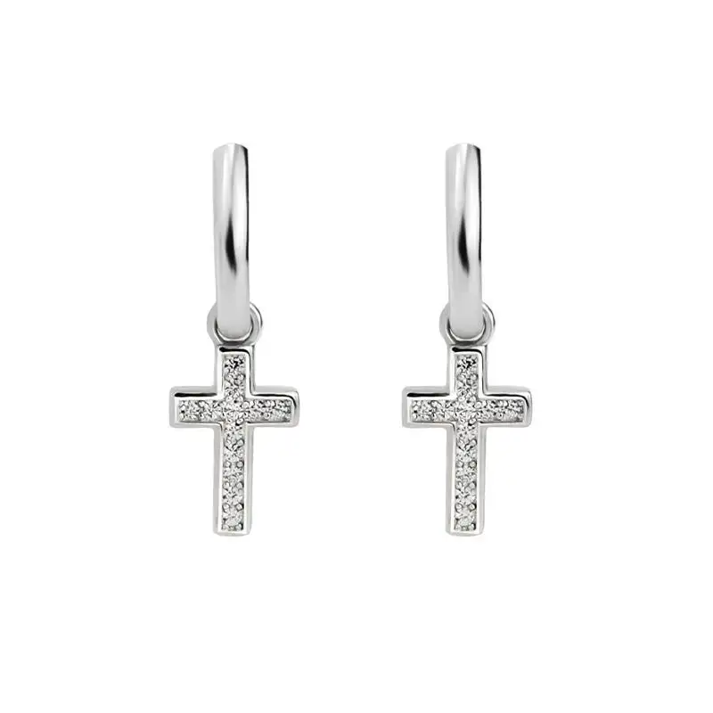 Sterling Silver Cross Ear Ring Men And Women Hip Hop Inlaid Zircon