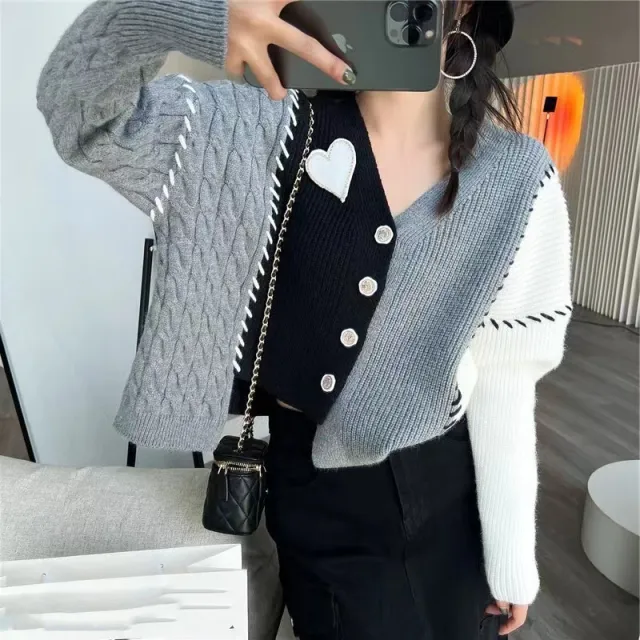 Loose And Lazy Style Irregular Heart Sweater Coat Gray - Shop at LoveMi