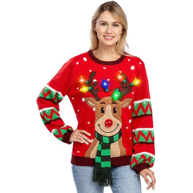 Christmas Elk Sweater Novel Christmas Atmosphere Sweater Red - Shop at LoveMi
