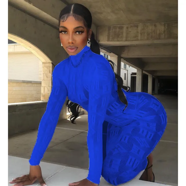 Long sleeve Sheer Dress With Letter Print Blue - Shop at LoveMi