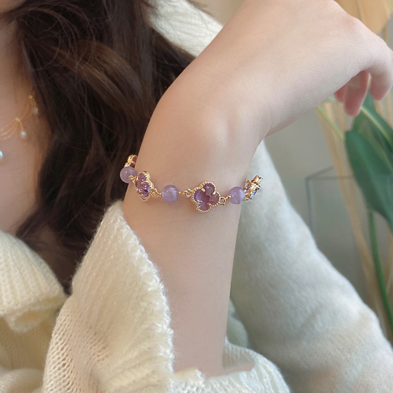 Amethyst Moonstone Clover Bracelet, picture 5 of 5