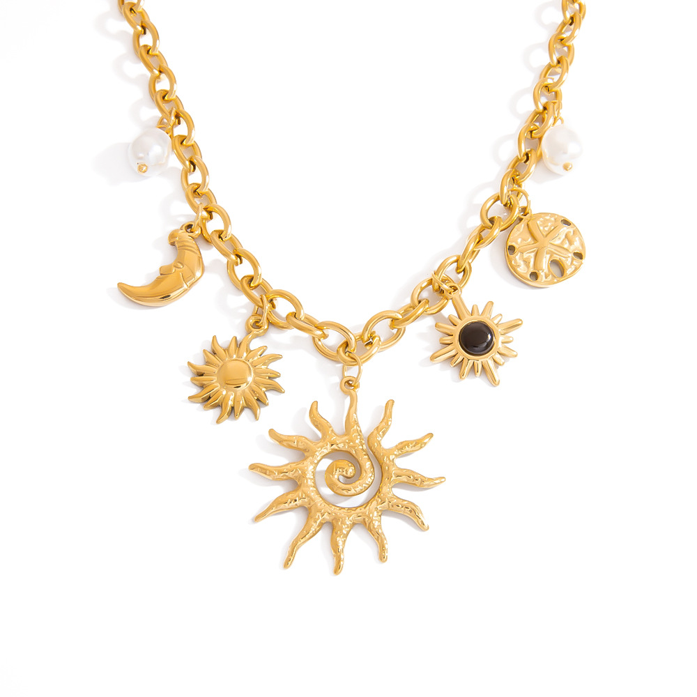 18K Dold Pearl European And American High Sense SUNFLOWER Fashion 18K Gold Non-fading Clavicle Chain