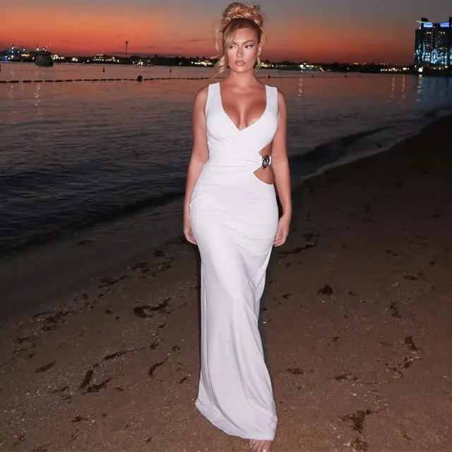Fashion Sexy Cutout Sheath Women's Dress White - Shop at LoveMi