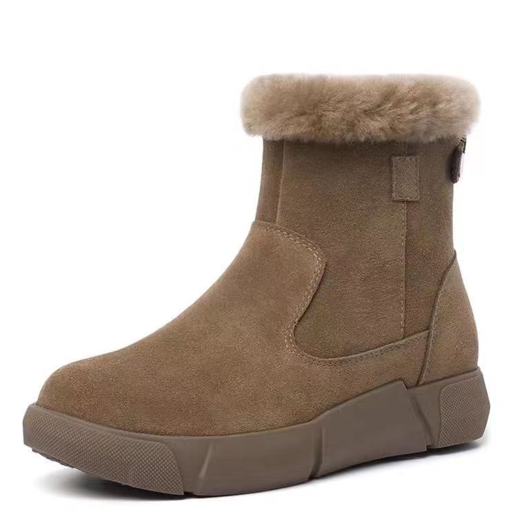 New Round Toe Flat Bottom Short Winter Fleece Lined Padded Warm Keeping Boots - Image 3