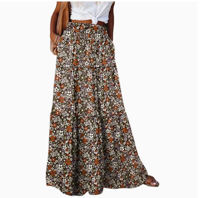 Bohemian-style Loose Casual Printed High-waisted Skirt