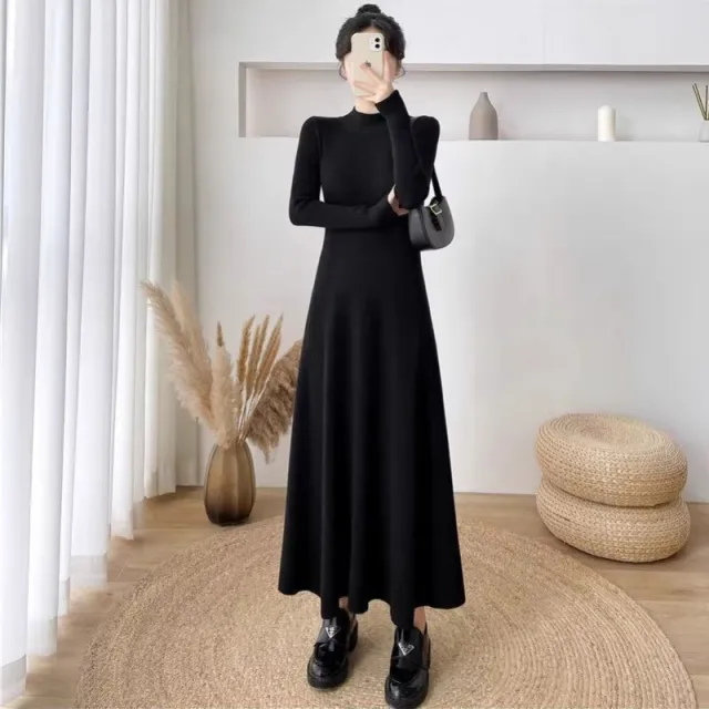 French Waist slimming Knit Dress For Women Black - Shop at LoveMi