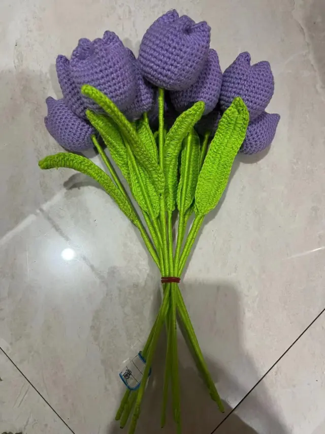 Hand woven Wool Simulation Bouquet Tulip Creative Flower Purple - Shop at LoveMi