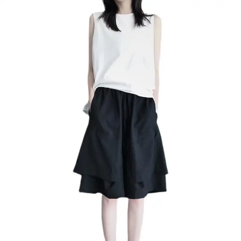 Designer Inspired Niche Wide Leg Pants Casual Double Layered Capri Shorts