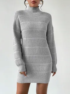 European And American Autumn And Winter Half-high Collar Knitwear Dress - Light Grey - View 1
