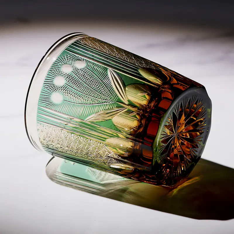 Handmade Carved Peacock Crystal Glass Whiskey Shot Glass