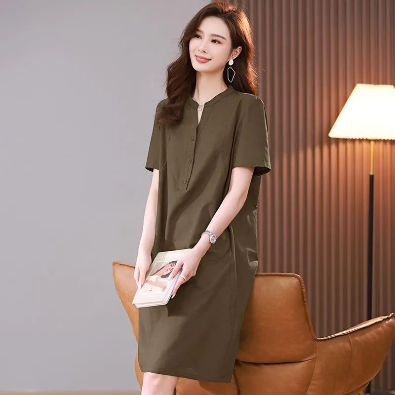 Summer Oversized Cover Belly Thin Mid length Dress Brown - Shop at LoveMi