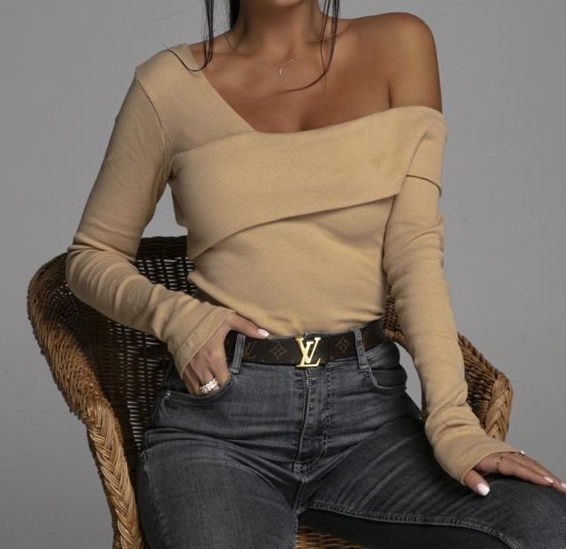 Fashion Women's Wear Slim fit Solid Color T shirt Khaki - Shop at LoveMi