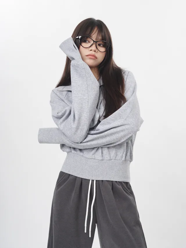 Half Zipper Pullover Non hoodie Gray Sweater Grey - Shop at LoveMi