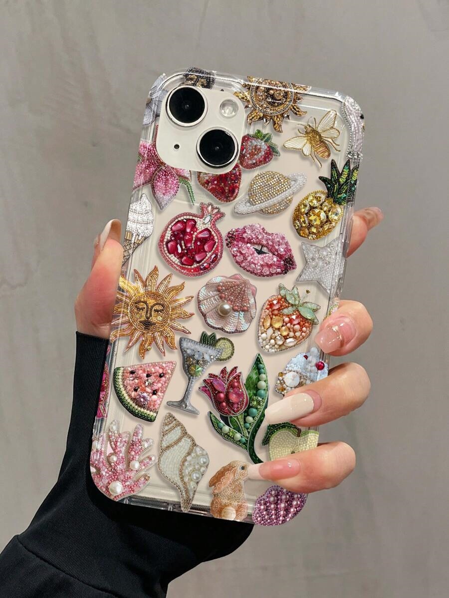 Cute Transparent Airbag Phone Case With Rose Pomegranate And Shell Designs