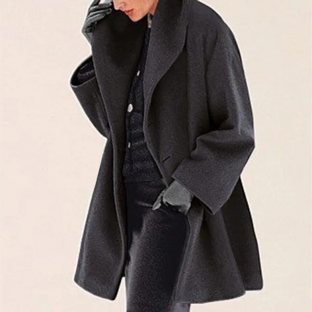 Women's Trendy Clothes Multi color Round Neck Loose Sweater Woolen Coat Solid Casual Coat For Autumn And Winter Black - Shop at LoveMi