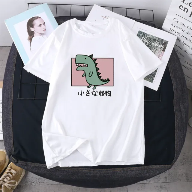 Early Spring Short sleeved T shirt Women's Loose Black Urban Casual Printed Round Neck BF Style Coat Inner Wear White - Shop at LoveMi