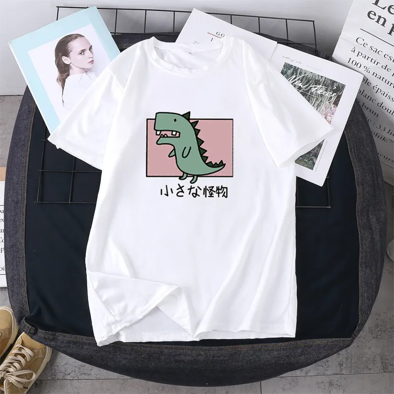 Early Spring Short-sleeved T-shirt Women's Loose Black Urban Casual Printed Round Neck BF Style Coat Inner Wear - White