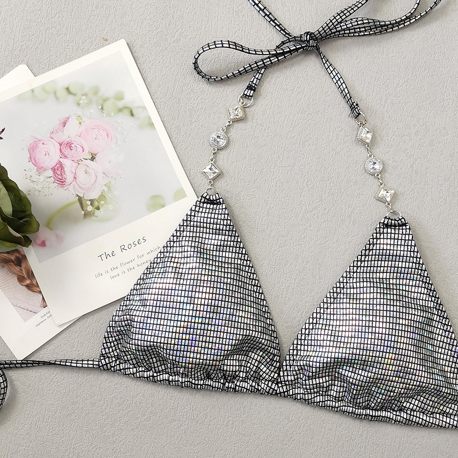 Silver Glossy Bikini Diamond Chain Swimsuit