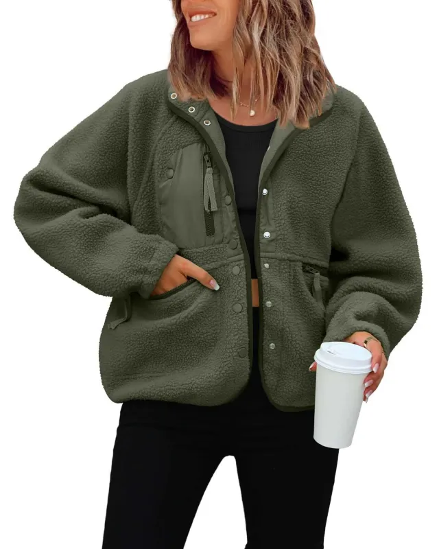 Polar Fleece Sports And Leisure Sweater Jacket Top Army Green - Shop at LoveMi