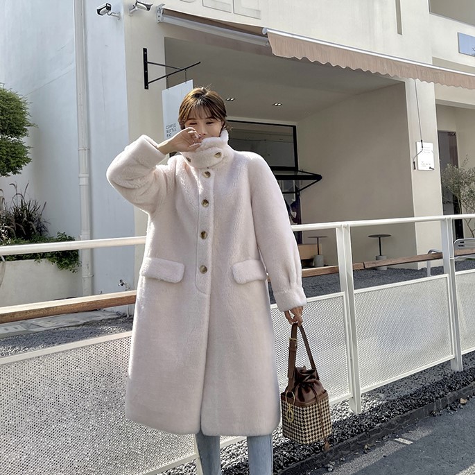 Women's Fashion Grain Cashmere Wool Fur Overcoat Coat