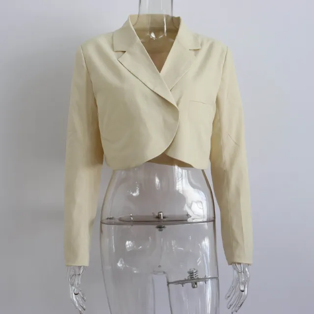 Casual Short Cardigan Women's Clothes Suit Jacket Apricot - Shop at LoveMi