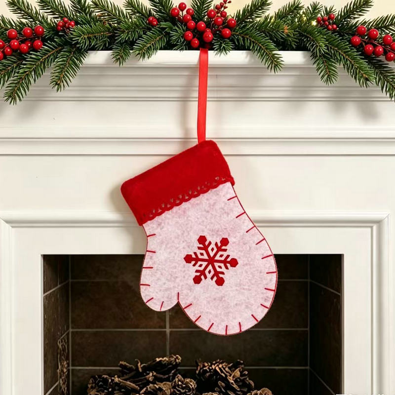 Red and green snowflake felt christmas stocking ornament