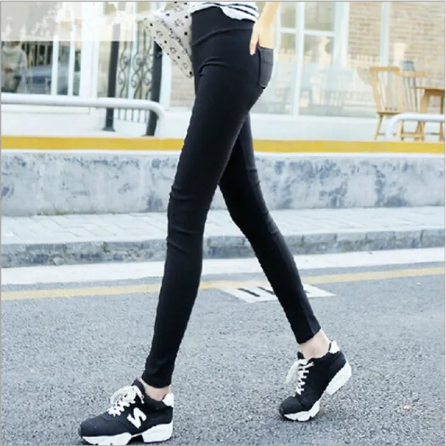 Stretch Spring And Autumn Leggings Casual Back Pocket Pencil Pants Black - Shop at LoveMi