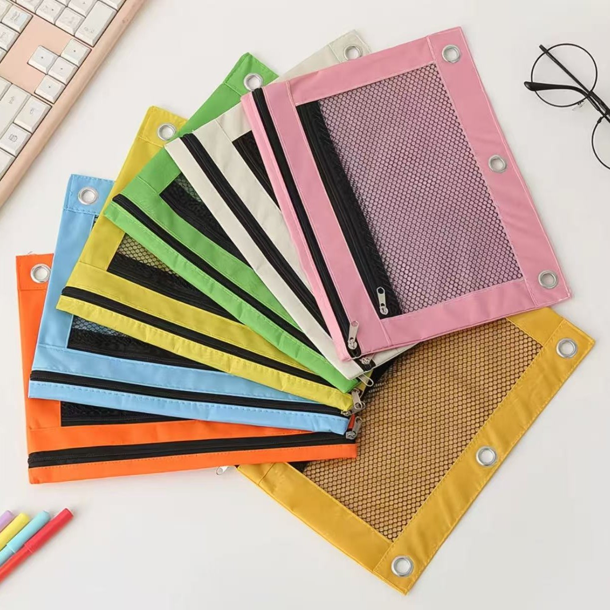 Oxford Cloth Colorful Double-layer Mesh Transparent Pencil Case