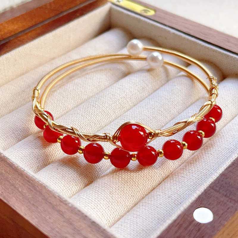 Tiger Eye Lime Moonstone Pearl Strawberry Crystal Jade Bracelet