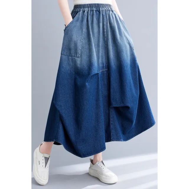 Gradient Color Denim Skirt For Women Blue - Shop at LoveMi