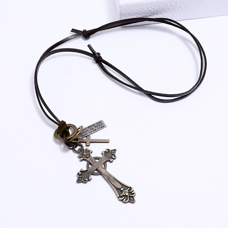 Retro Long Cowhide Necklace Creative Pull Adjustable Sweater Chain