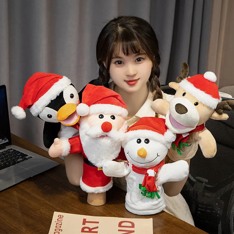 Cartoon Santa Claus Plush Hand Puppet - Interactive Ventriloquism Toy for Kids Christmas Gift