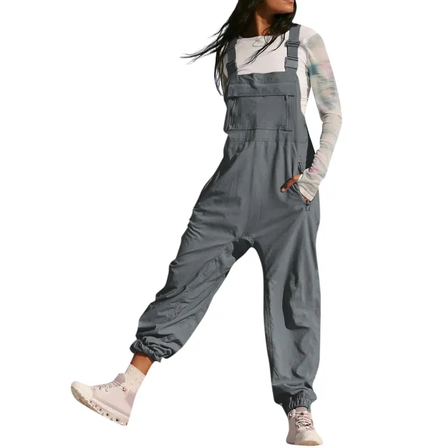 Working Bib Top Pants Fashion Leisure Tappered Jumpsuit Gray - Shop at LoveMi