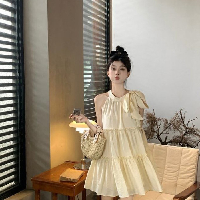 Sweet First Love Little Seaside Holiday Short Dress Beige - Shop at LoveMi