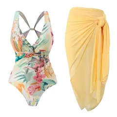 One-piece Swimsuit Sexy Slimming Backless European And American Printed Swimsuit - Yellow - View 1