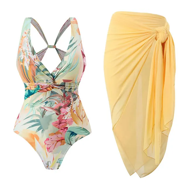 One piece Swimsuit Sexy Slimming Backless European And American Printed Swimsuit Yellow - Shop at LoveMi