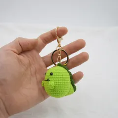 Mini Dinosaur Handmade Keychain Pendant - Green Gold Buckle - View 1