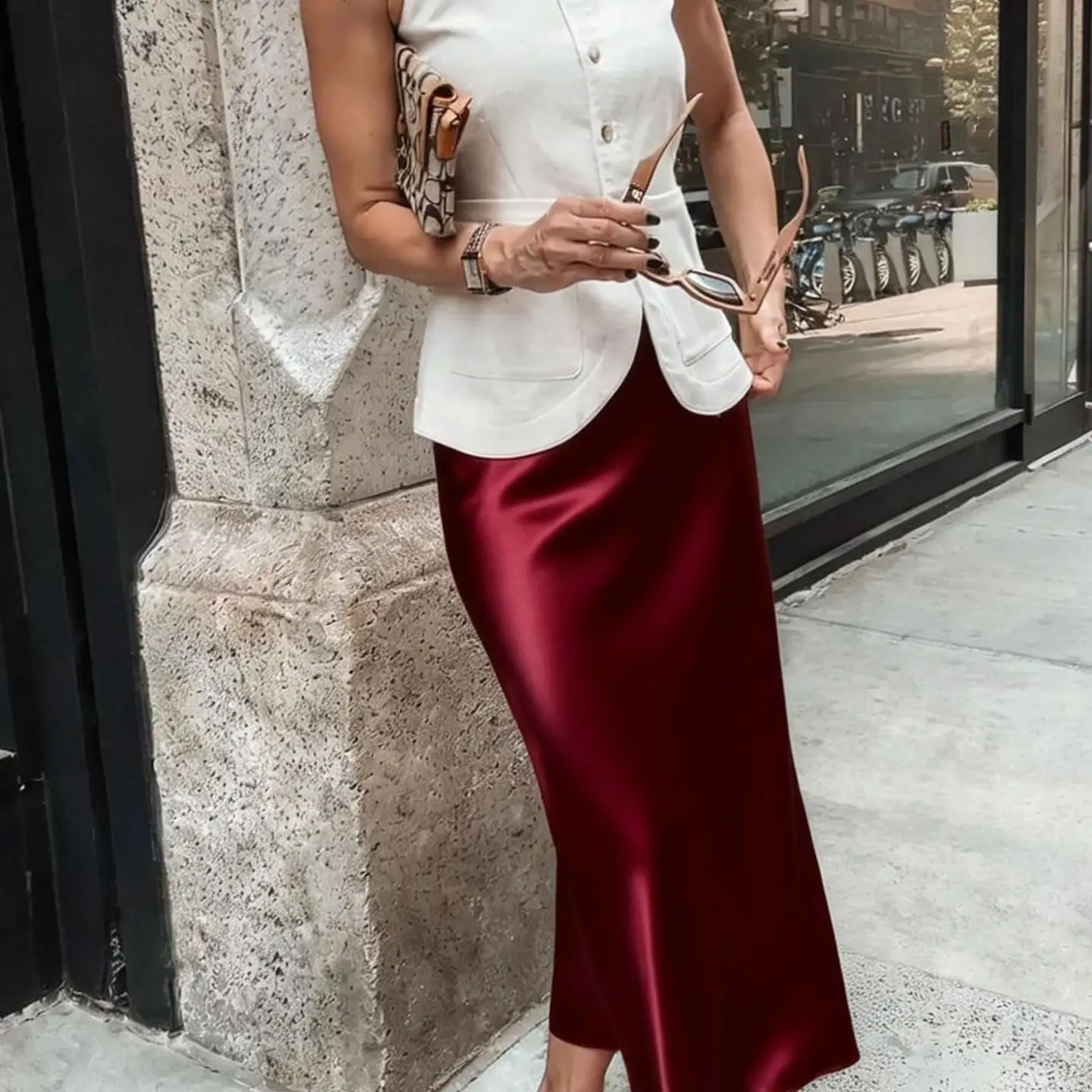 Womens Elegant Satin Fashionable Simple Slimming Skirt