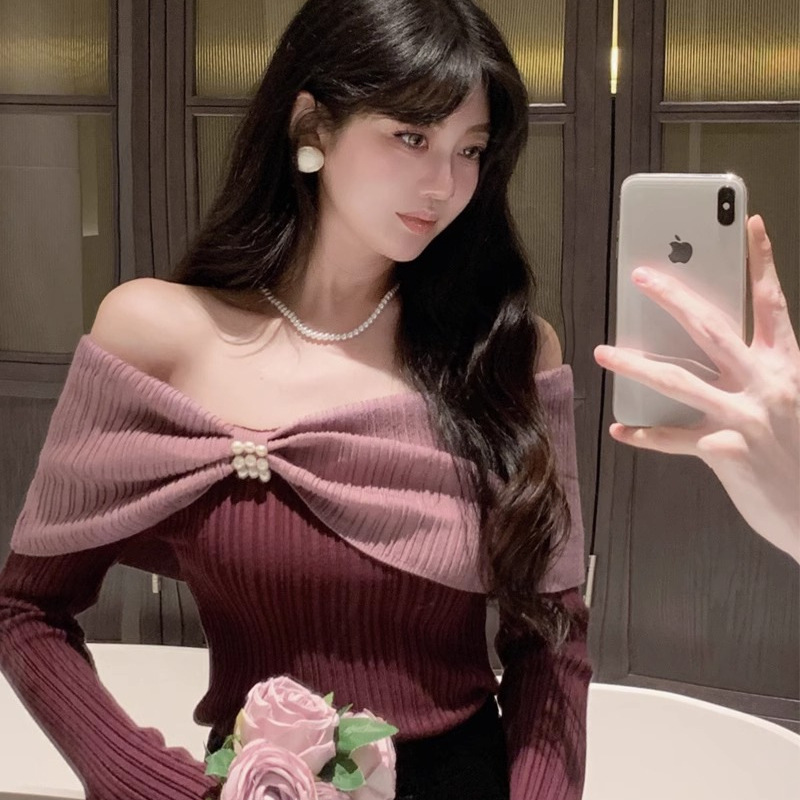 Pure Desire Style Hot Girl Off-shoulder Long Sleeve