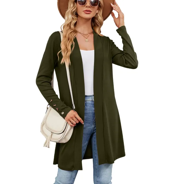 Loose Long Sleeve Cardigan Knitted Coat Women Army Green - Shop at LoveMi