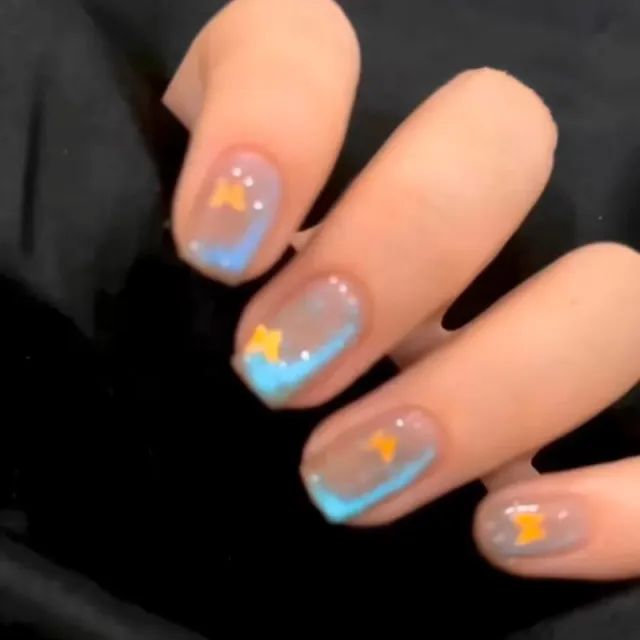 Cat Eye Butterfly Nail Art Fake Nail Patch Removable Nail Tip Blue Tears New Short Square - Shop at LoveMi