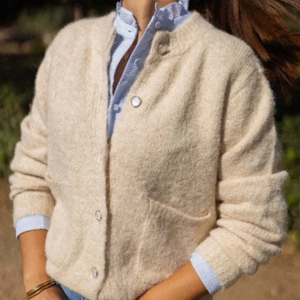 Slim fit Round Neck French Loose Thick Cardigan Coat For Women Apricot - Shop at LoveMi