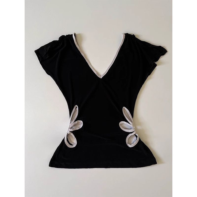 American Retro Collar Hollow Out Sleeveless Shirt WomenDesign Waist-controlled Top